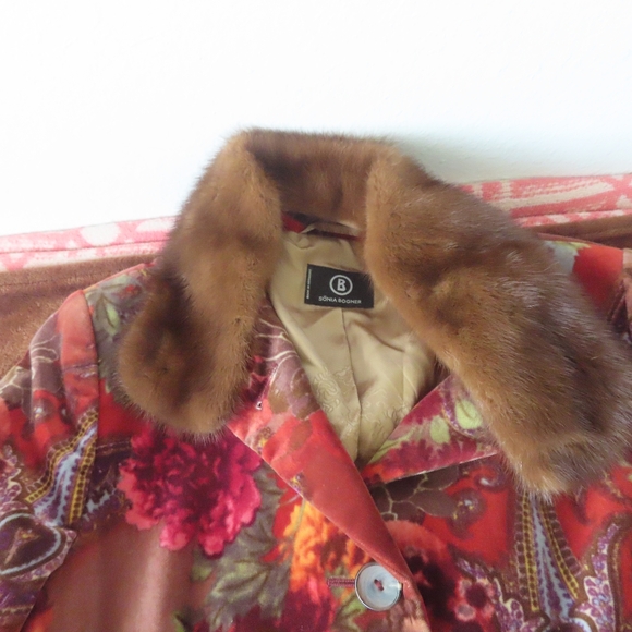 Sonia Bogner Germany Multicolor Floral Velvet Button Front Womens Overcoat - Picture 5 of 6